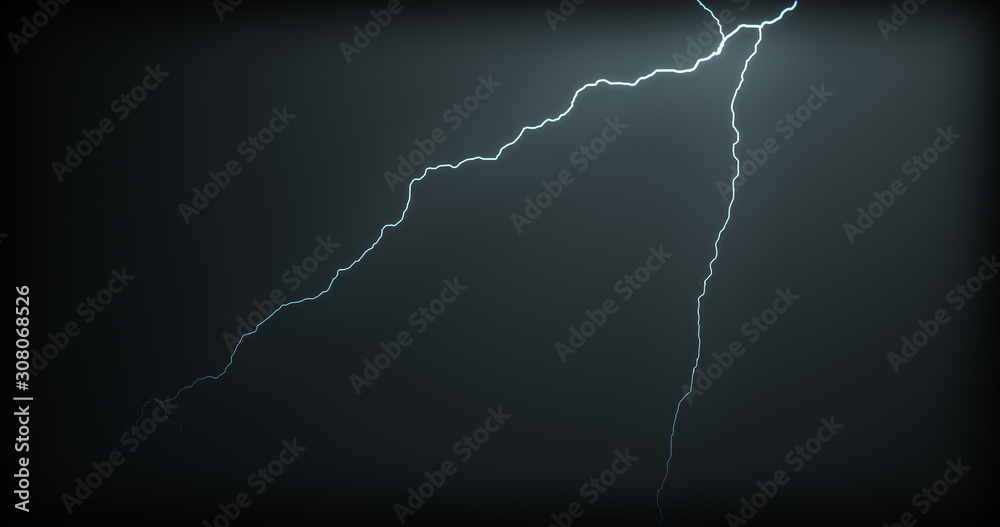 Lightning strikes on a black background with realistic reflections Lightning strikes on a black background with realistic reflections