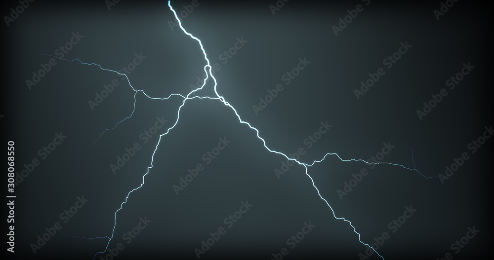 Lightning strikes on a black background with realistic reflections Lightning strikes on a black background with realistic reflections