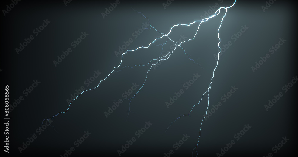 Lightning strikes on a black background with realistic reflections Lightning strikes on a black background with realistic reflections