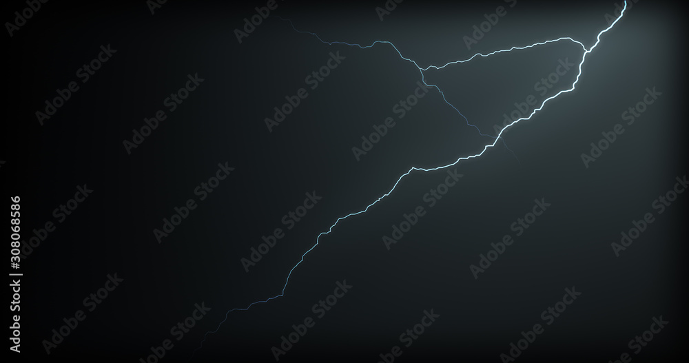 Lightning strikes on a black background with realistic reflections Lightning strikes on a black background with realistic reflections