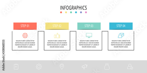 Vector infographic flat template. Rectangles for four diagrams, graph, flowchart, timeline, marketing, presentation. Business concept with 4 labels