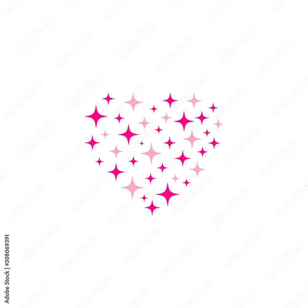 Stars in Heart Love Shape logo design for Valentine or Wedding Card Background Template