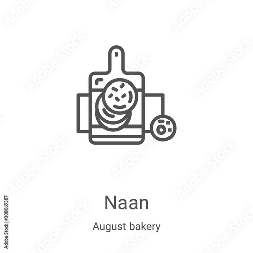 naan icon vector from august bakery collection. Thin line naan outline icon vector illustration. Linear symbol for use on web and mobile apps, logo, print media