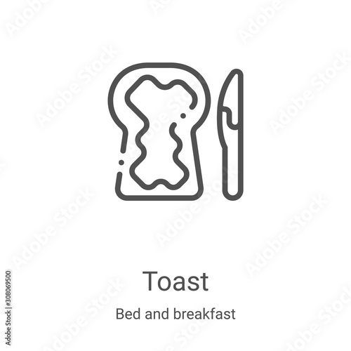 toast icon vector from bed and breakfast collection. Thin line toast outline icon vector illustration. Linear symbol for use on web and mobile apps, logo, print media