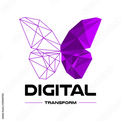 Digital transformation. Logo design. Polygonal color butterfly. vector