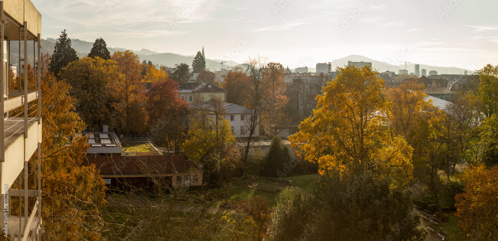 autumn panorama with wall