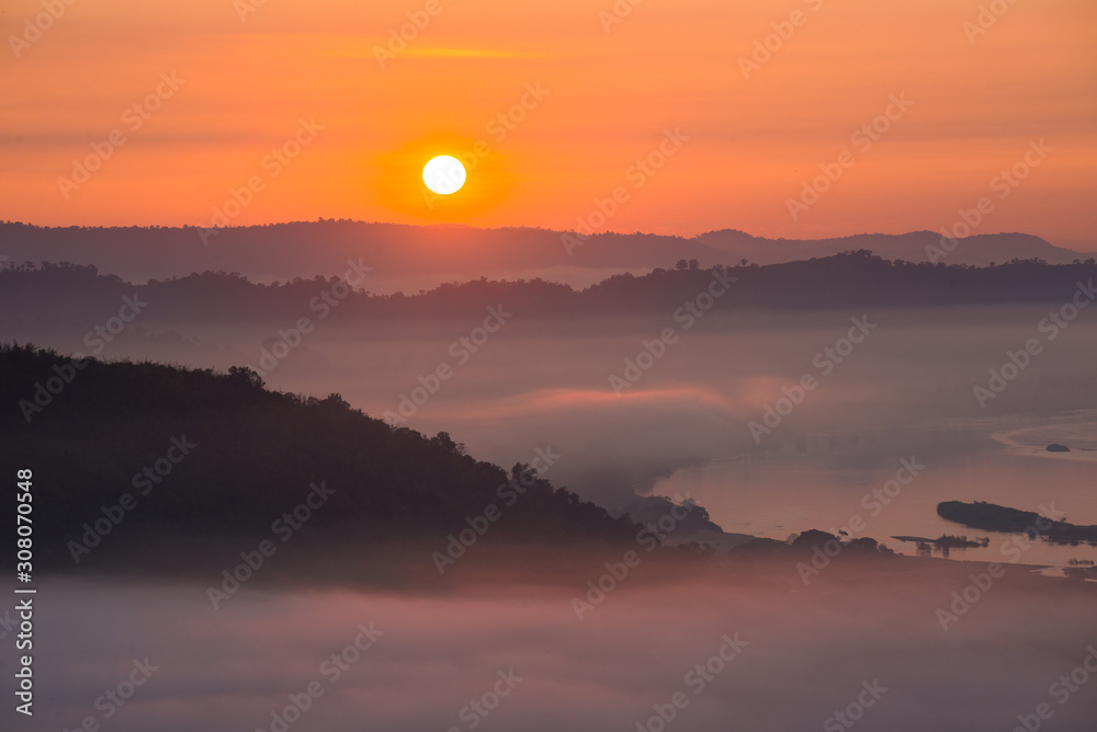 Fototapeta premium beautiful sunrise at Phu Huai I San viewpoint