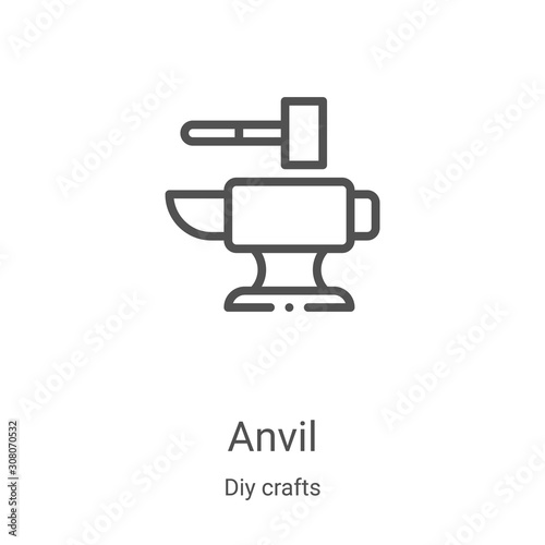 anvil icon vector from diy crafts collection. Thin line anvil outline icon vector illustration. Linear symbol for use on web and mobile apps, logo, print media