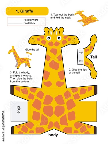 Origami 3d Folding Paper baby card with giraffe