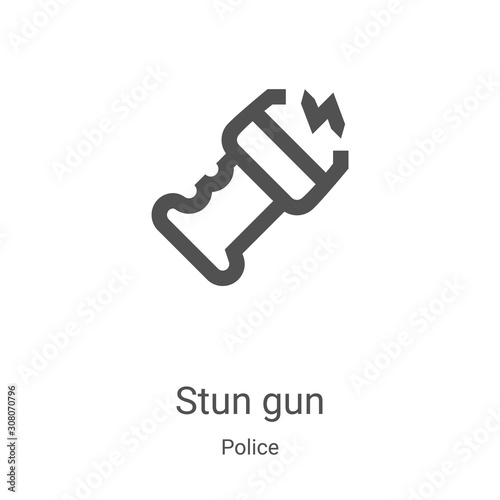 stun gun icon vector from police collection. Thin line stun gun outline icon vector illustration. Linear symbol for use on web and mobile apps, logo, print media
