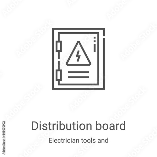 distribution board icon vector from electrician tools and elements collection. Thin line distribution board outline icon vector illustration. Linear symbol for use on web and mobile apps, logo, print