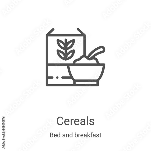 cereals icon vector from bed and breakfast collection. Thin line cereals outline icon vector illustration. Linear symbol for use on web and mobile apps, logo, print media