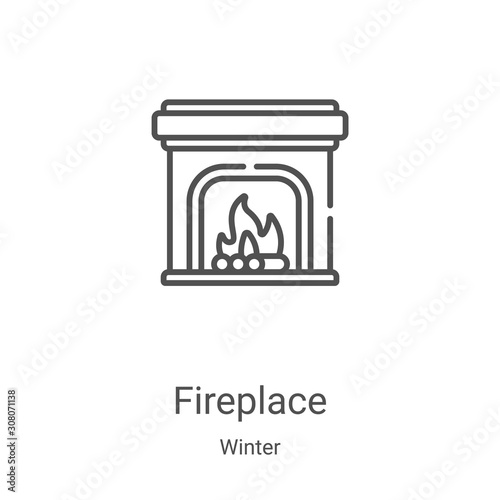 fireplace icon vector from winter collection. Thin line fireplace outline icon vector illustration. Linear symbol for use on web and mobile apps, logo, print media