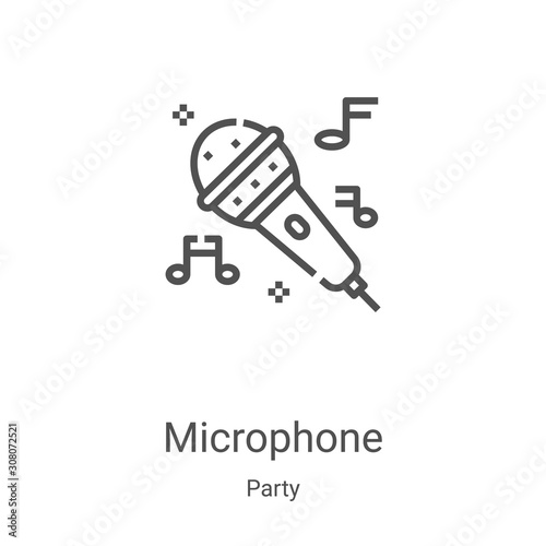microphone icon vector from party collection. Thin line microphone outline icon vector illustration. Linear symbol for use on web and mobile apps, logo, print media