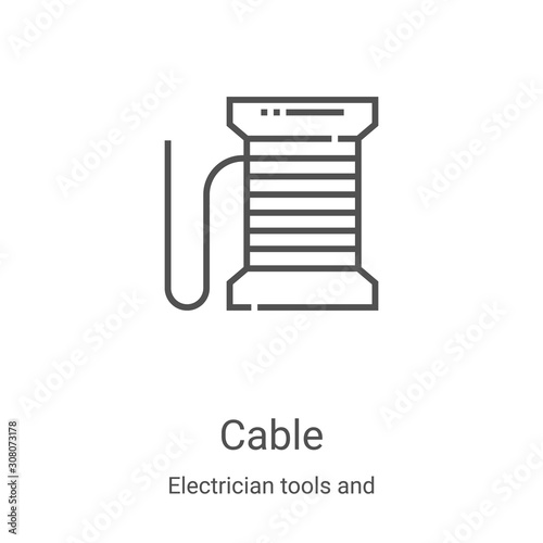 cable icon vector from electrician tools and elements collection. Thin line cable outline icon vector illustration. Linear symbol for use on web and mobile apps, logo, print media