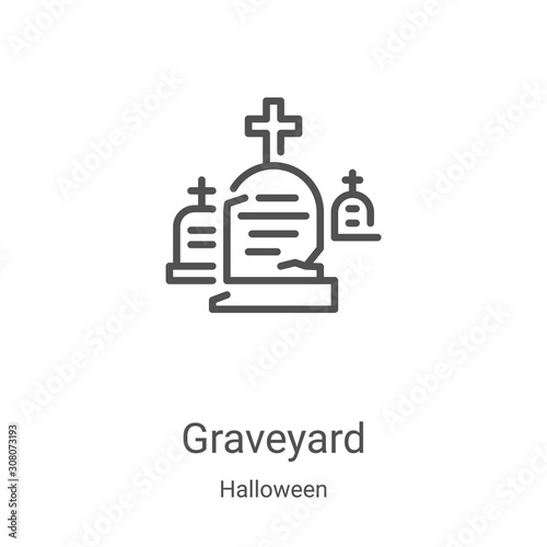 graveyard icon vector from halloween collection. Thin line graveyard outline icon vector illustration. Linear symbol for use on web and mobile apps, logo, print media