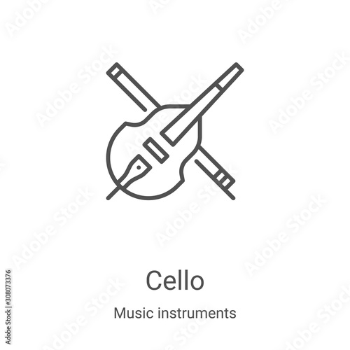 cello icon vector from music instruments collection. Thin line cello outline icon vector illustration. Linear symbol for use on web and mobile apps, logo, print media