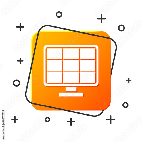 White Solar energy panel icon isolated on white background. Orange square button. Vector Illustration