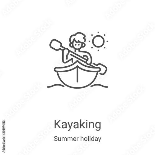 Kayaking icon vector from summer holiday collection. Thin line Kayaking outline icon vector illustration. Linear symbol for use on web and mobile apps, logo, print media