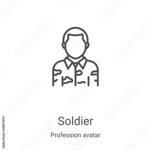 soldier icon vector from profession avatar collection. Thin line soldier outline icon vector illustration. Linear symbol for use on web and mobile apps, logo, print media