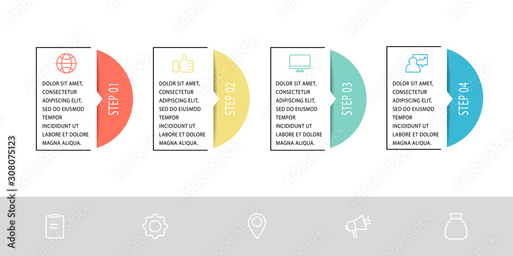 Modern vector infographic. Flat template with four rectangles and circles. Business concept with 4 options for timeline, workflow, diagram, graph, presentation. Modern vector infographic. Flat template with four rectangles and circles. Business concept with 4 options for timeline, workflow, diagram, graph, presentation.