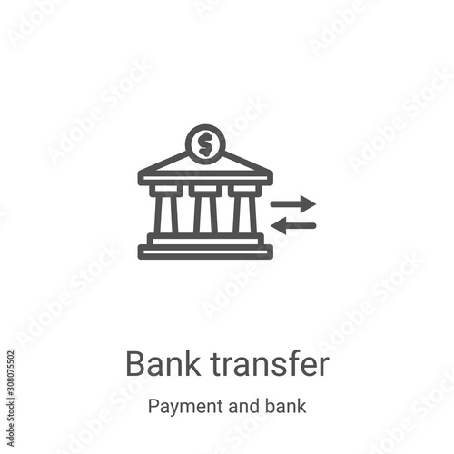 bank transfer icon vector from payment and bank collection. Thin line bank transfer outline icon vector illustration. Linear symbol for use on web and mobile apps, logo, print media