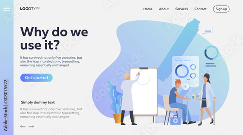 Physicians drawing graph and working with tubes, vector illustration. Research, medical education, scientific research. Science concept. Creative design for layouts, web pages, banners