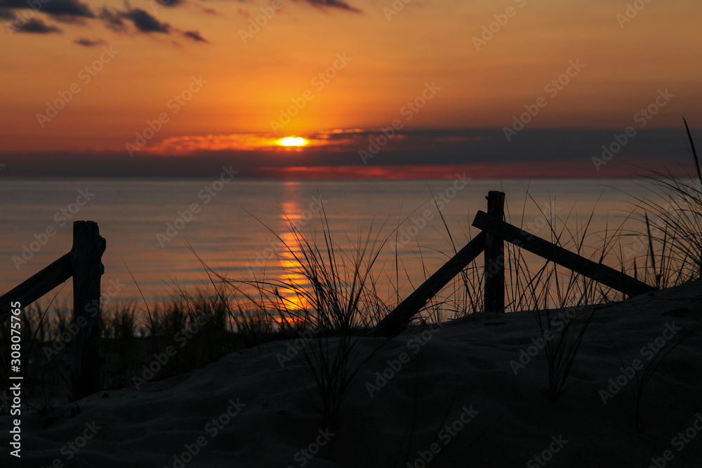 Sunset  with grass and Atlantic ocean