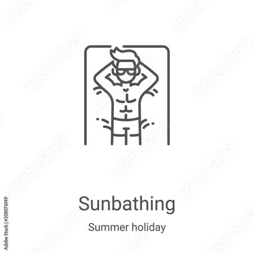 sunbathing icon vector from summer holiday collection. Thin line sunbathing outline icon vector illustration. Linear symbol for use on web and mobile apps, logo, print media