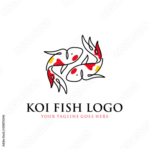 japanese koi fish logo with line art, monoline, outline concept design vector template illustration. aquarium, business symbol icon