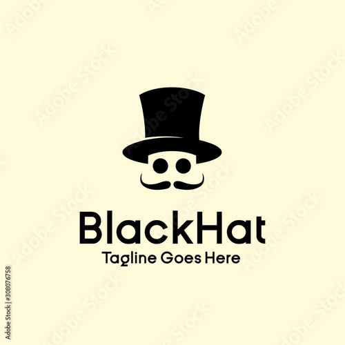 gentlemen club logo design vector. universal elegance Black cylinder hat, mustache and glasses brand template illustration