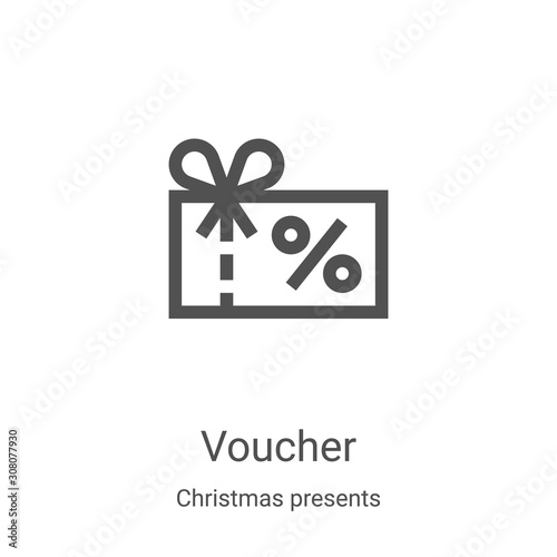 voucher icon vector from christmas presents collection. Thin line voucher outline icon vector illustration. Linear symbol for use on web and mobile apps, logo, print media