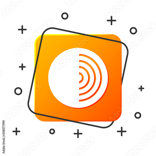 White Earth structure icon isolated on white background. Geophysics concept with earth core and section layers earth. Orange square button. Vector Illustration