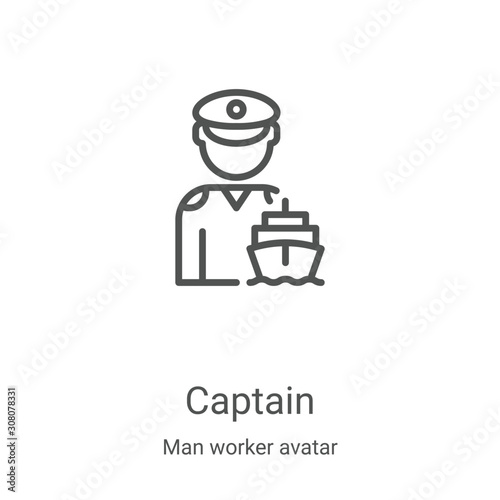 captain icon vector from man worker avatar collection. Thin line captain outline icon vector illustration. Linear symbol for use on web and mobile apps, logo, print media