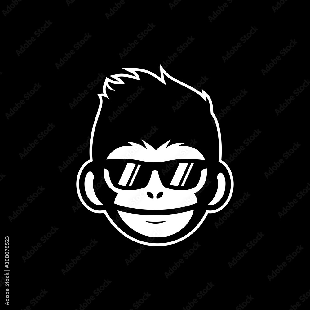 cool monkey wearing glasses logo vector design illustration. monkey head/face icon. ape face icon. monkey emblem vector cool monkey wearing glasses logo vector design illustration. monkey head/face icon. ape face icon. monkey emblem vector