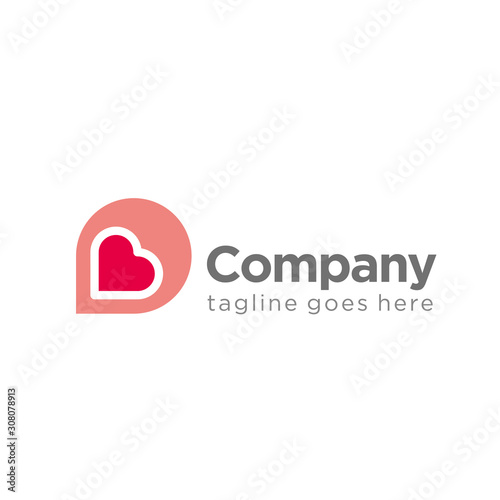 simple love logo icon with letter D concept template. company logo. heart logo.