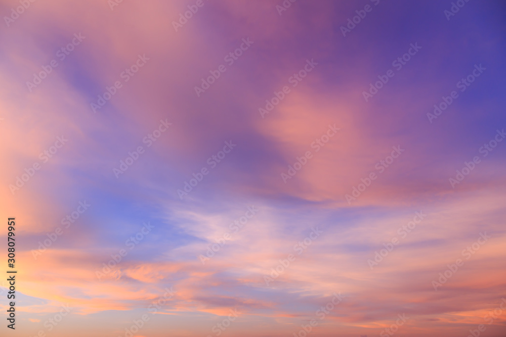 Abstract fantasy softly colorful clouds background, Gold fog with sun highlight on blue sky and moving cloud before sunset by airal view