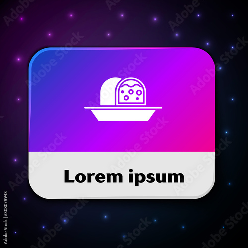 White Marzipan sponge cake icon isolated on black background. Merry Christmas and Happy New Year. Rectangle color button. Vector Illustration