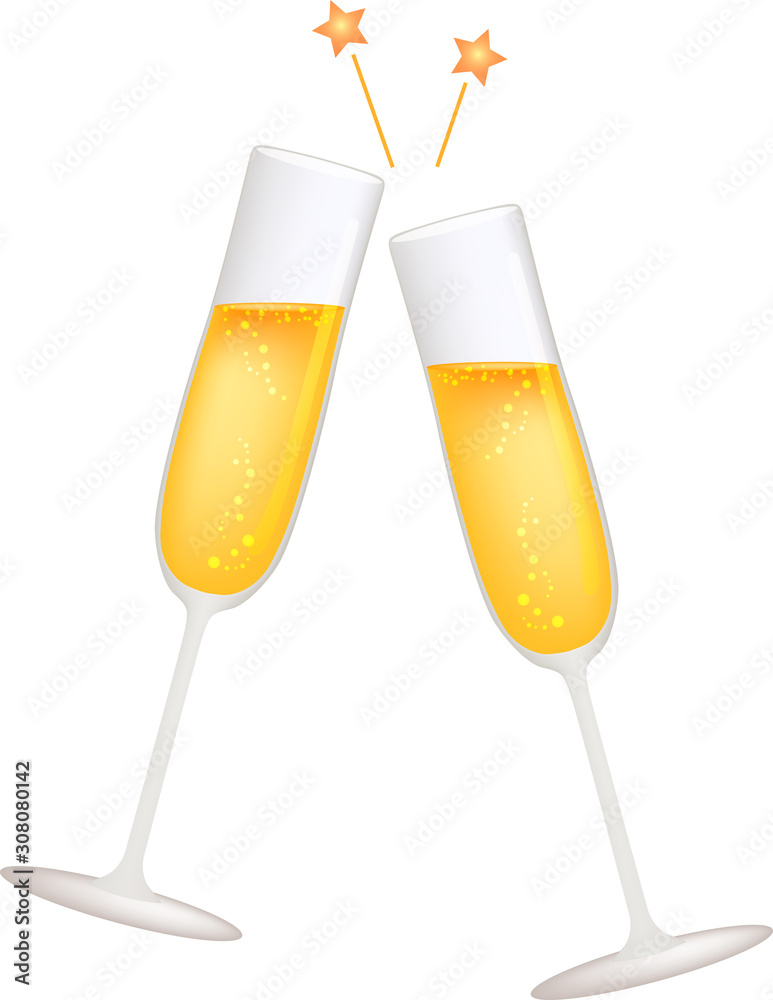 乾杯 スパークリングワイン シャンパン フルートグラス ベクター イラスト ドリンク お酒 オレンジ Stock Vector Adobe Stock