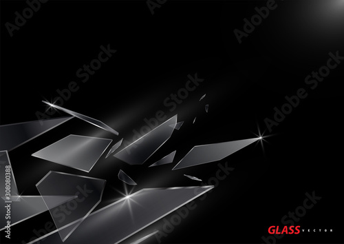 Shards of broken glass vector on black background