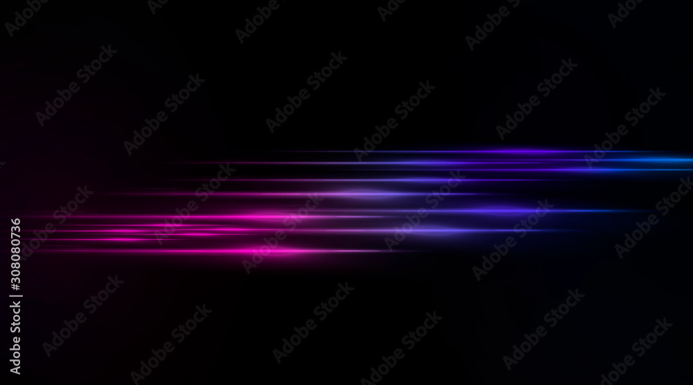 Empty background scene. Dark street, reflection of blue and pink neon light on wet pavement. Rays of light in the dark, smoke. Night view of the city. Abstract dark background. 