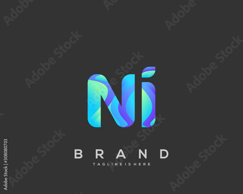 Initial letter NI logo with colorful, letter combination logo design for creative industry, web, business and company. - Vector