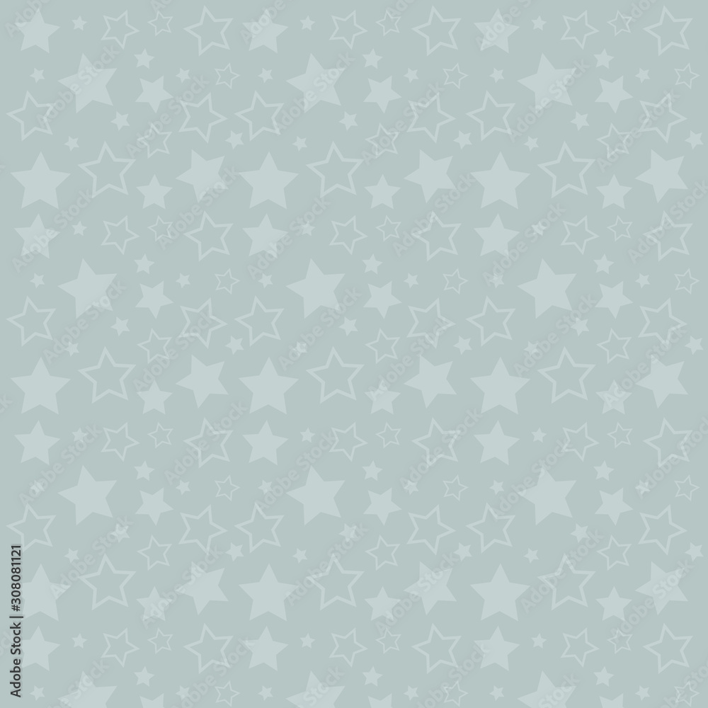 Abstract pattern of gray stars on silver background. Vector for Christmas and New Year card, celebration invitation, packaging design, illustration