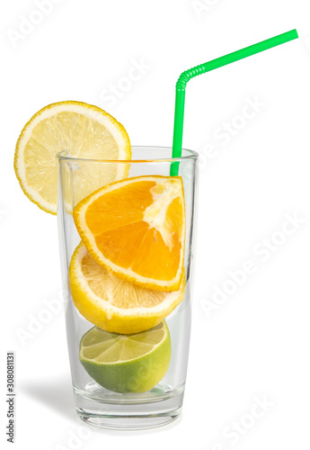 Glass of fresh with lemon, lime, orange
