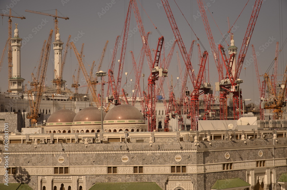 Fototapeta premium View of Masjidil Haram on Construction 2015, Saudi Arabia