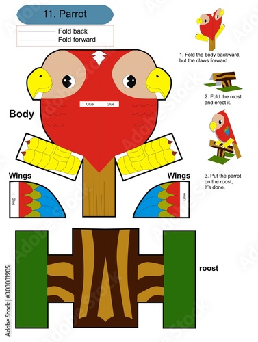 Origami 3d Folding Paper baby card with parrot