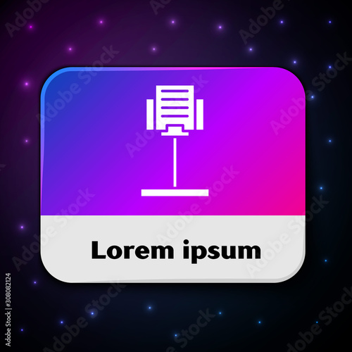 White Music stand icon isolated on black background. Musical equipment. Rectangle color button. Vector Illustration