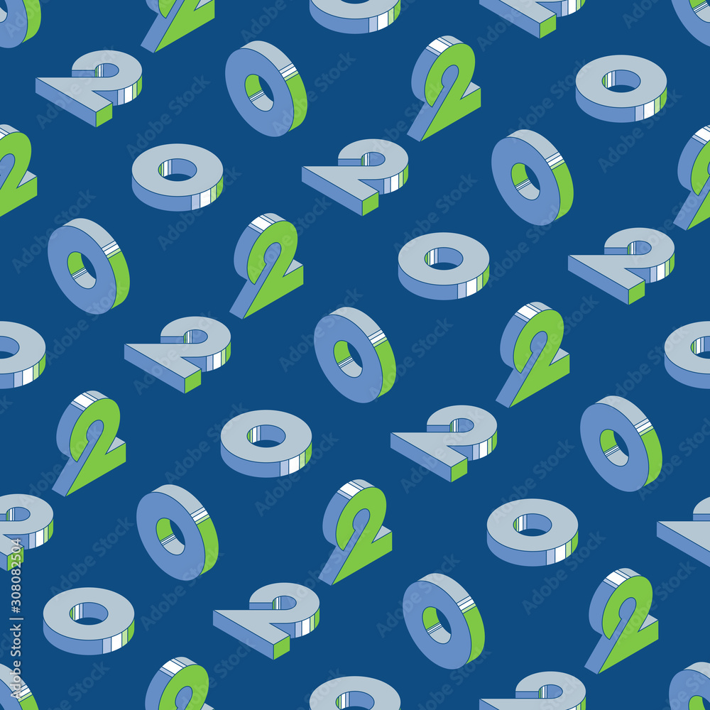 numbers '2' '0' seamless pattern in classic blue color palette and ...