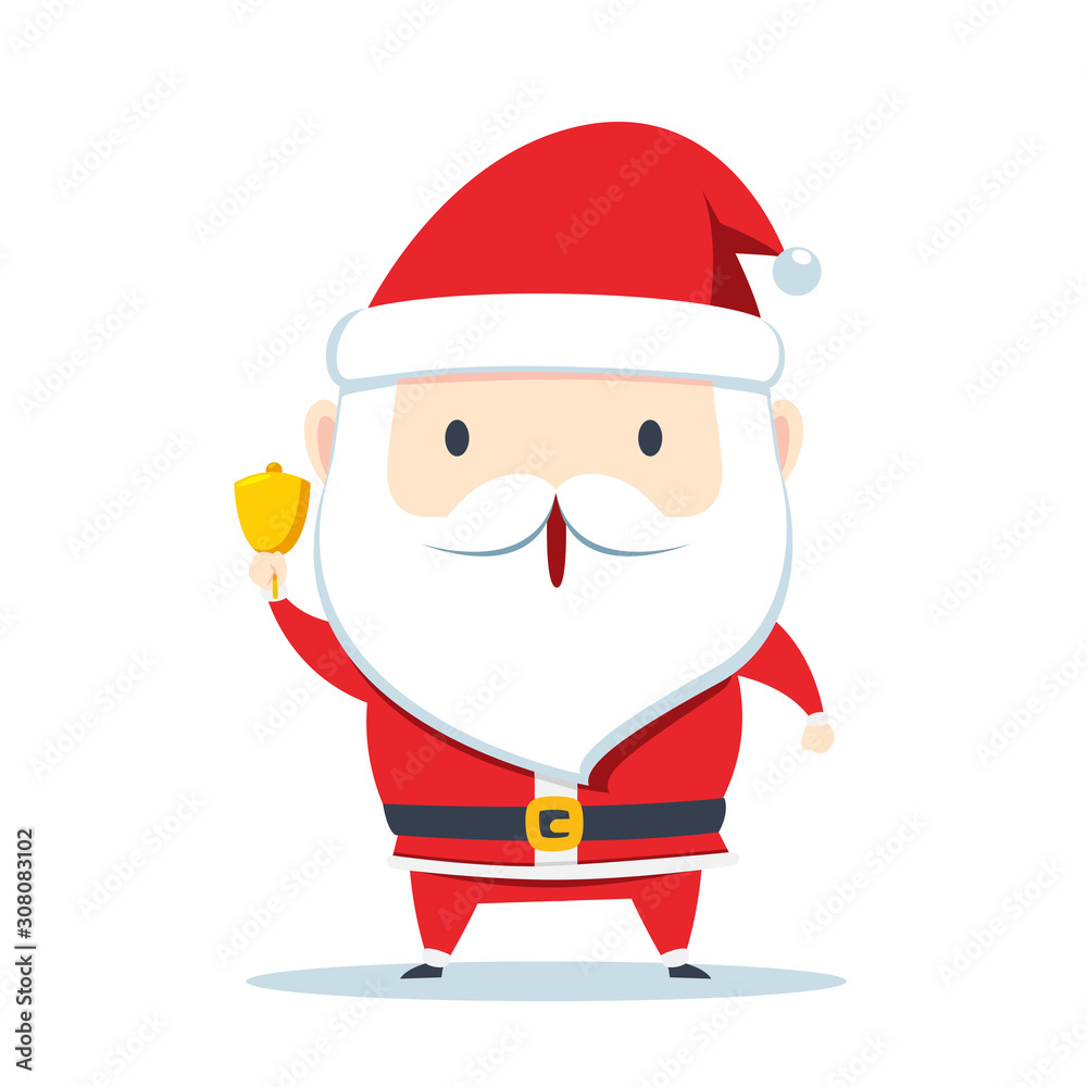 Santa Claus is holding and ringing the bell