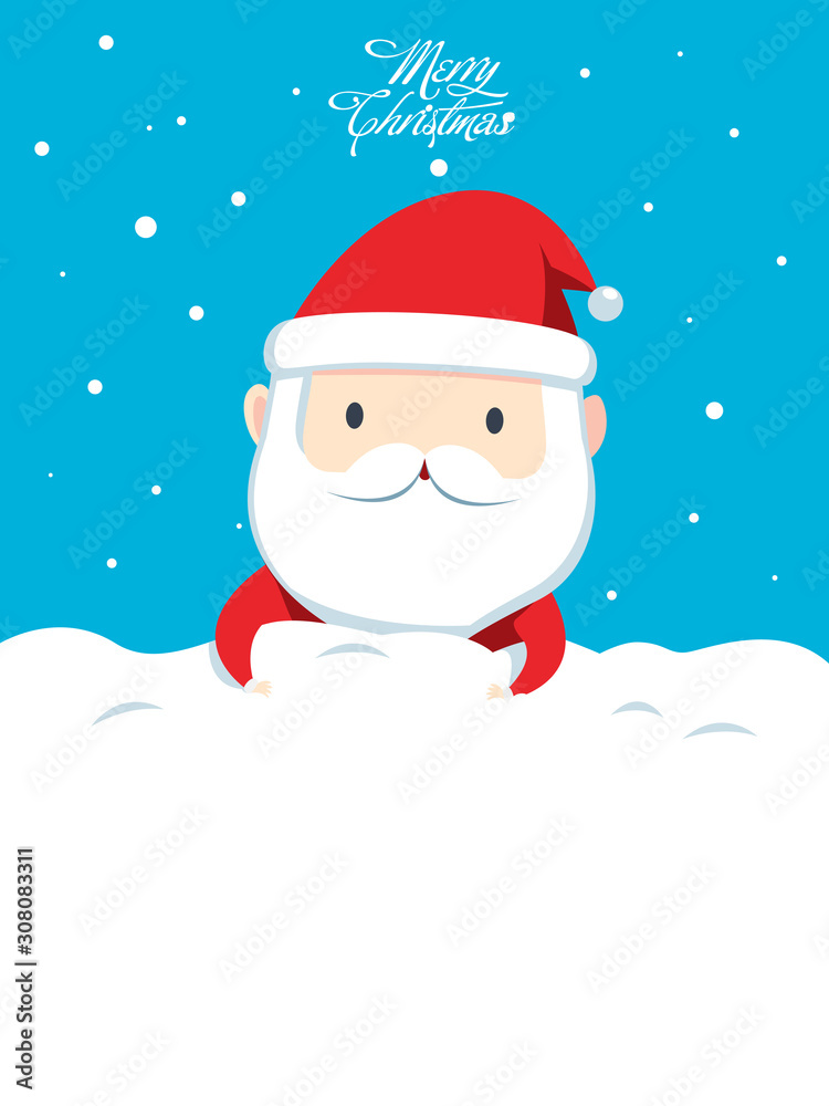 Chibi Santa Claus is hanging on top of the snowy roof Chibi Santa Claus is hanging on top of the snowy roof